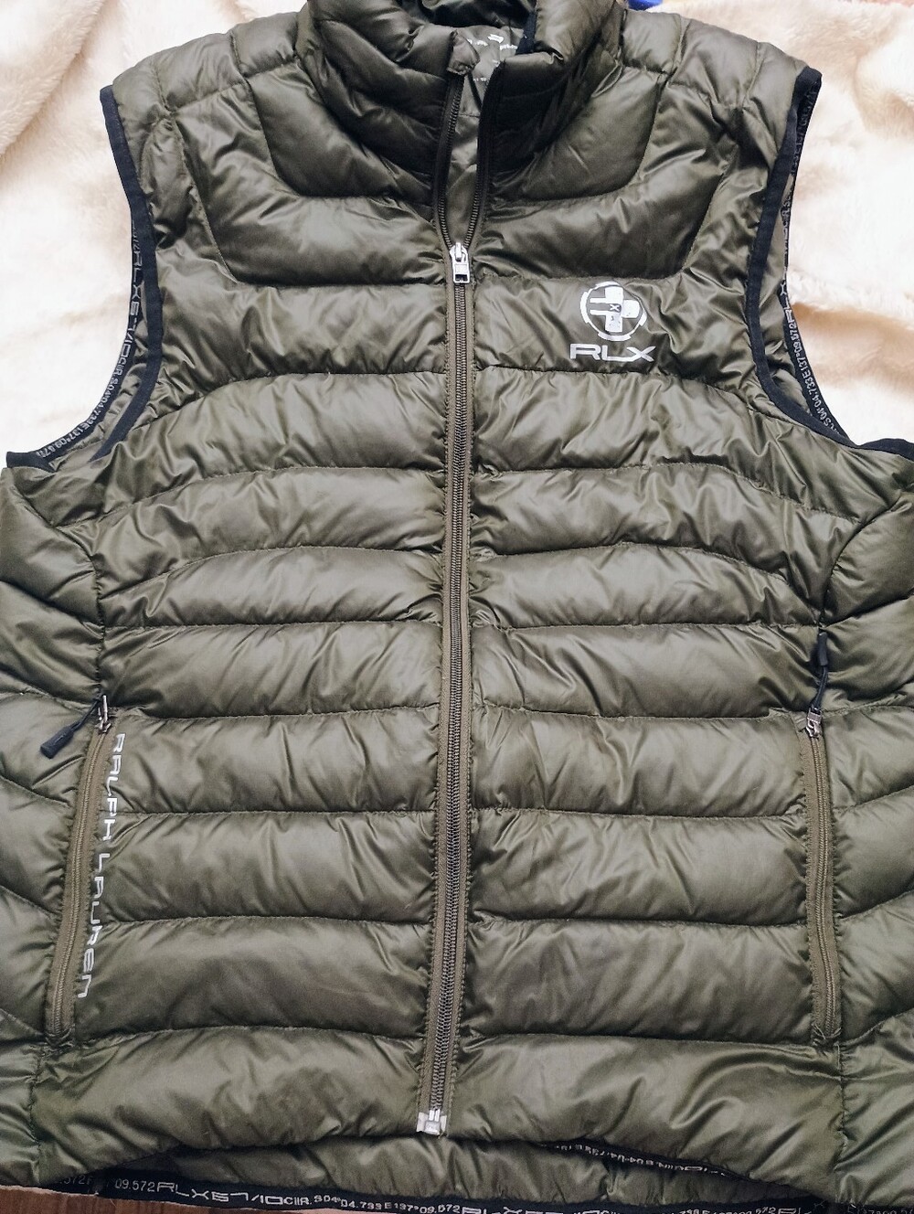 RLX Ralph Lauren Olive Green Quilted Down Puffer Vest Men's Size M